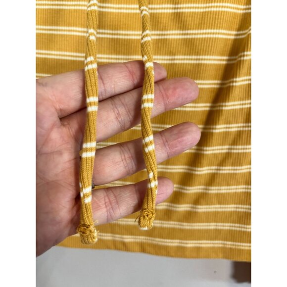 Aeropostale Y2K Rib Stripe Top L Yellow Ruffle Off Shoulder Preppy Chic Lace Up - Picture 8 of 10